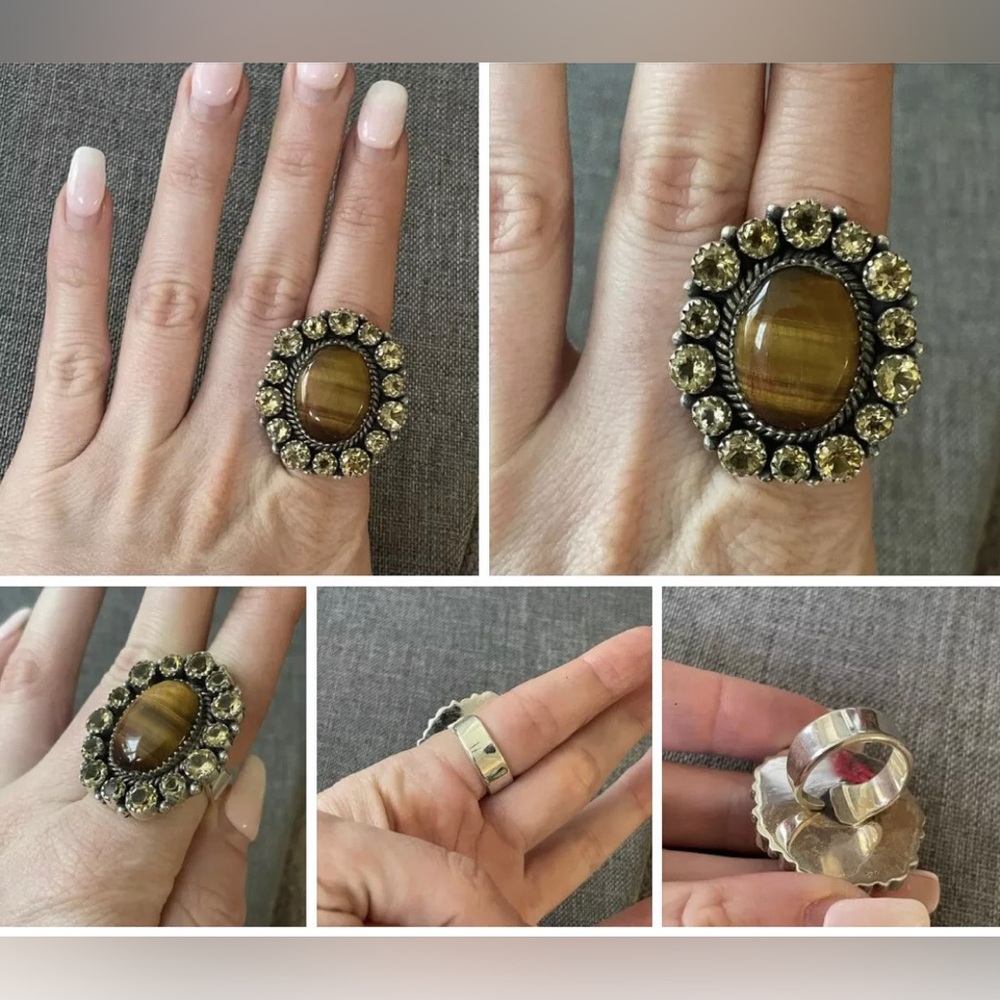 Native American SW Sterling Silver Tigers Eye Champagne Yellow topaz💛Ring .925
